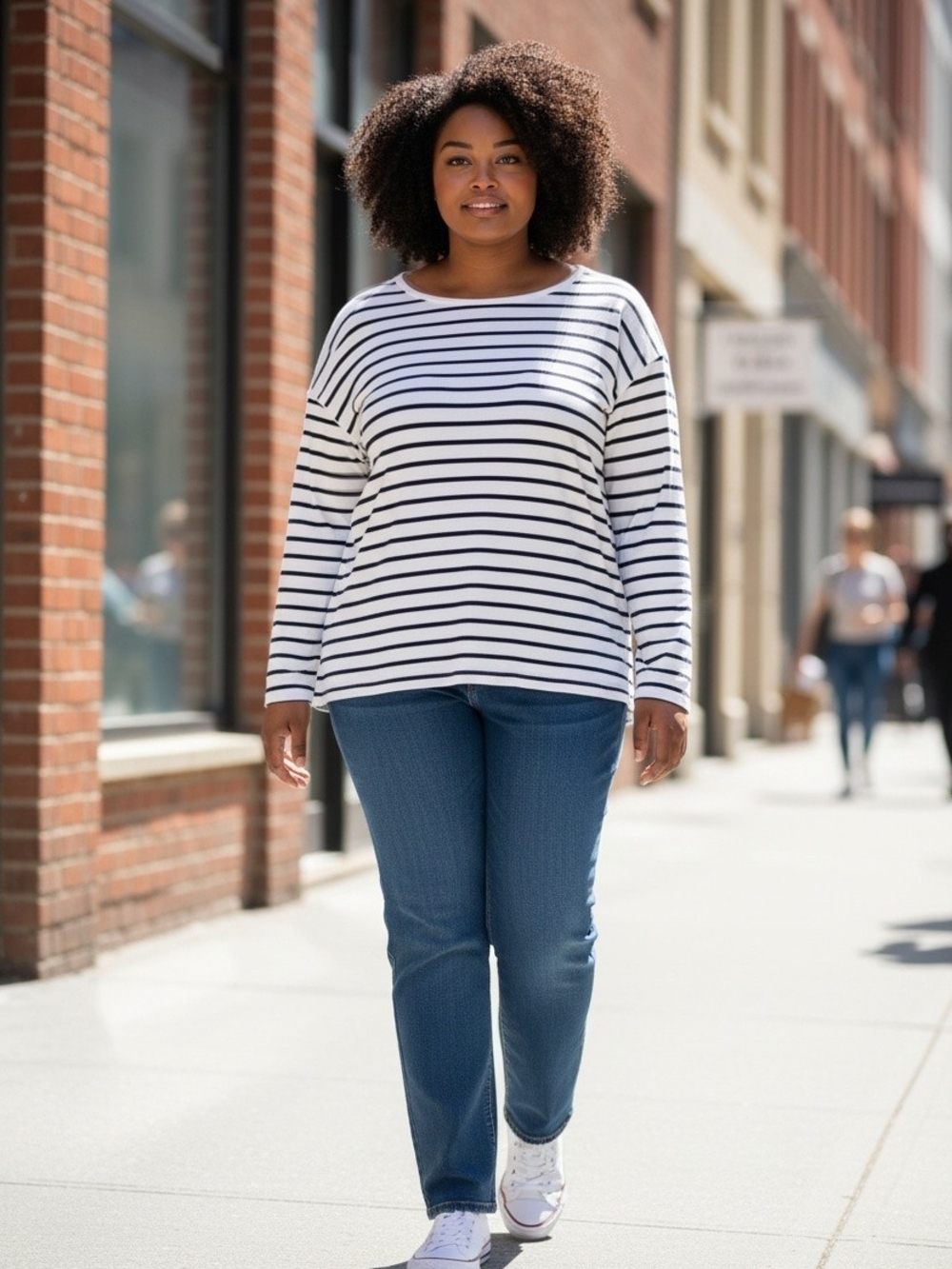 Old Navy White and Black Striped Long-Sleeve Tee Size 4X